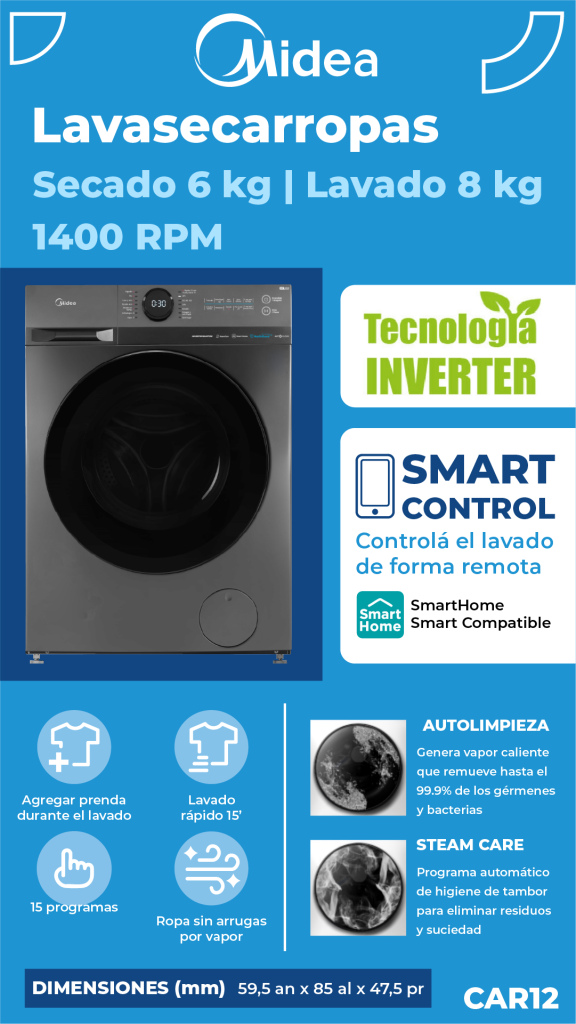 LAVASECARROPAS MIDEA INV 8-6K TITANIUM