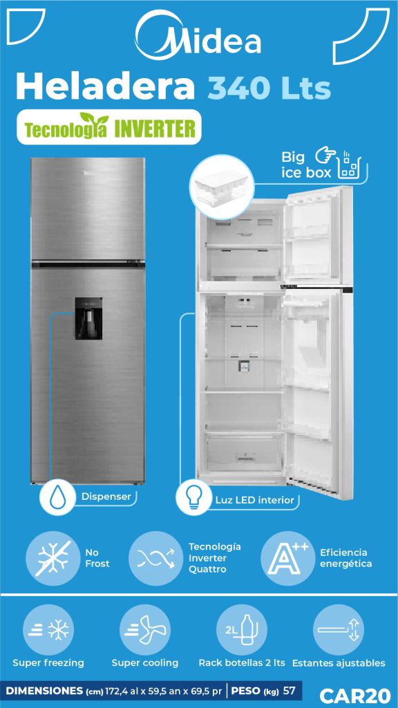 HELADERA MIDEA NF 340L INOX INVERTER