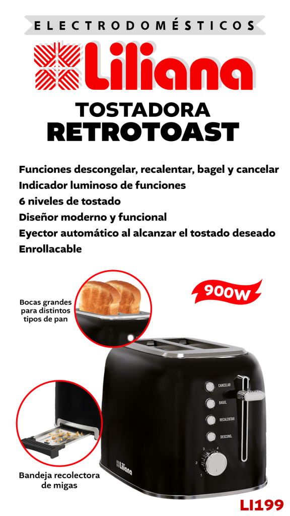 TOSTADORA LILIANA RETRO 4 FN NEGRA