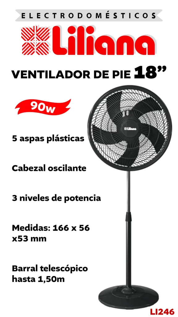 VENTILADOR PIE LILIANA 18" ASP PLAST NEG