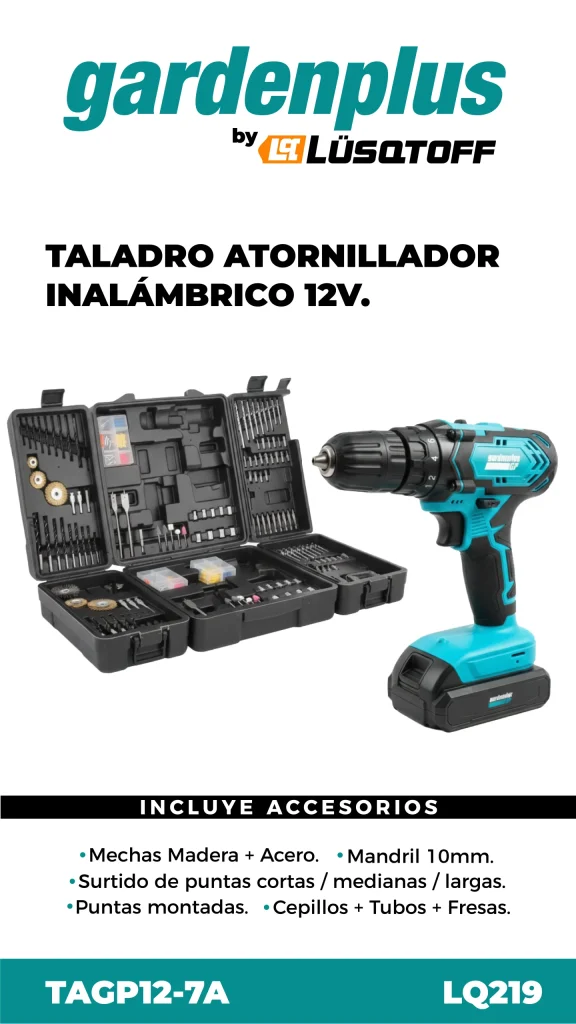 TALADRO INALAMBRICO 12V GARDEN PLUS