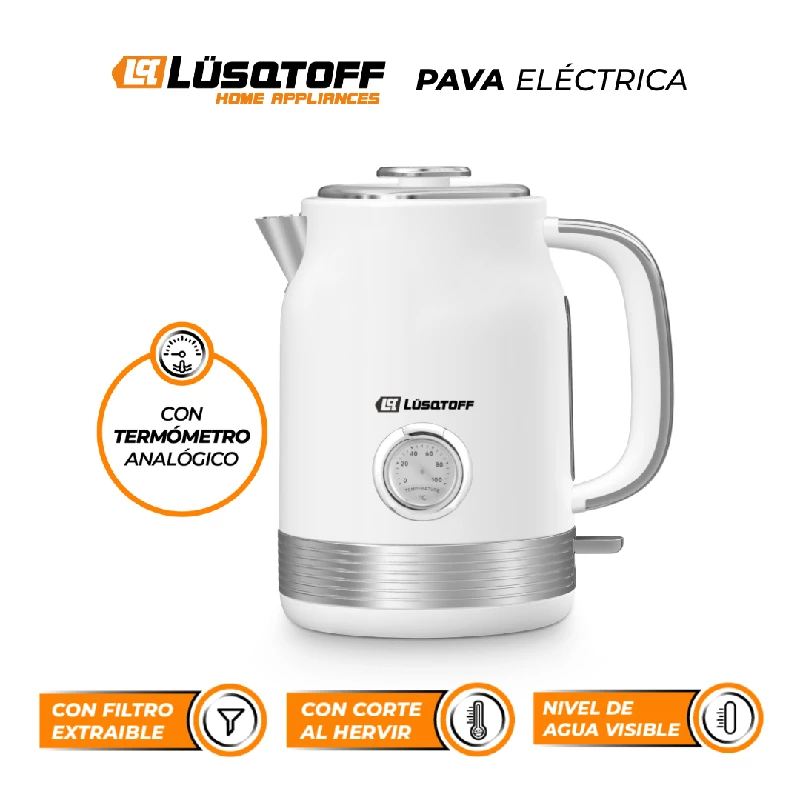 PAVA C/RELOJ TERM LUSQTOFF BLANCA 1.7L