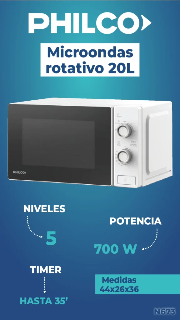 MICROONDAS PHILCO ROTATIVO 20L 700W