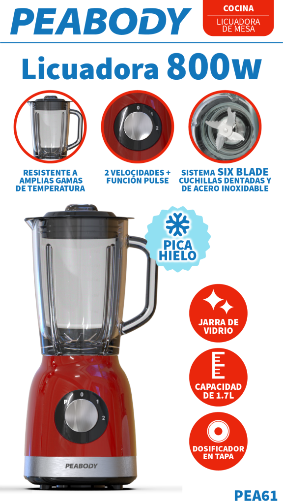 LICUADORA PEABODY 800W ROJA MOD NVO