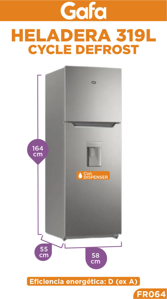 HELADERA GAFA CYCLE DF 319L PLATA C/DISP