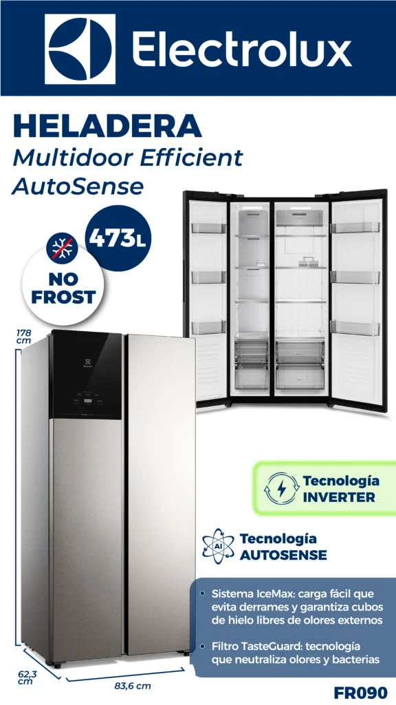 HELADERA ELECTROLUX NF INV 473 PLATA SBS