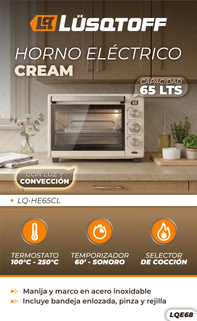 HORNO ELECTRICO LUSQTOFF 65L CREAM CONV.